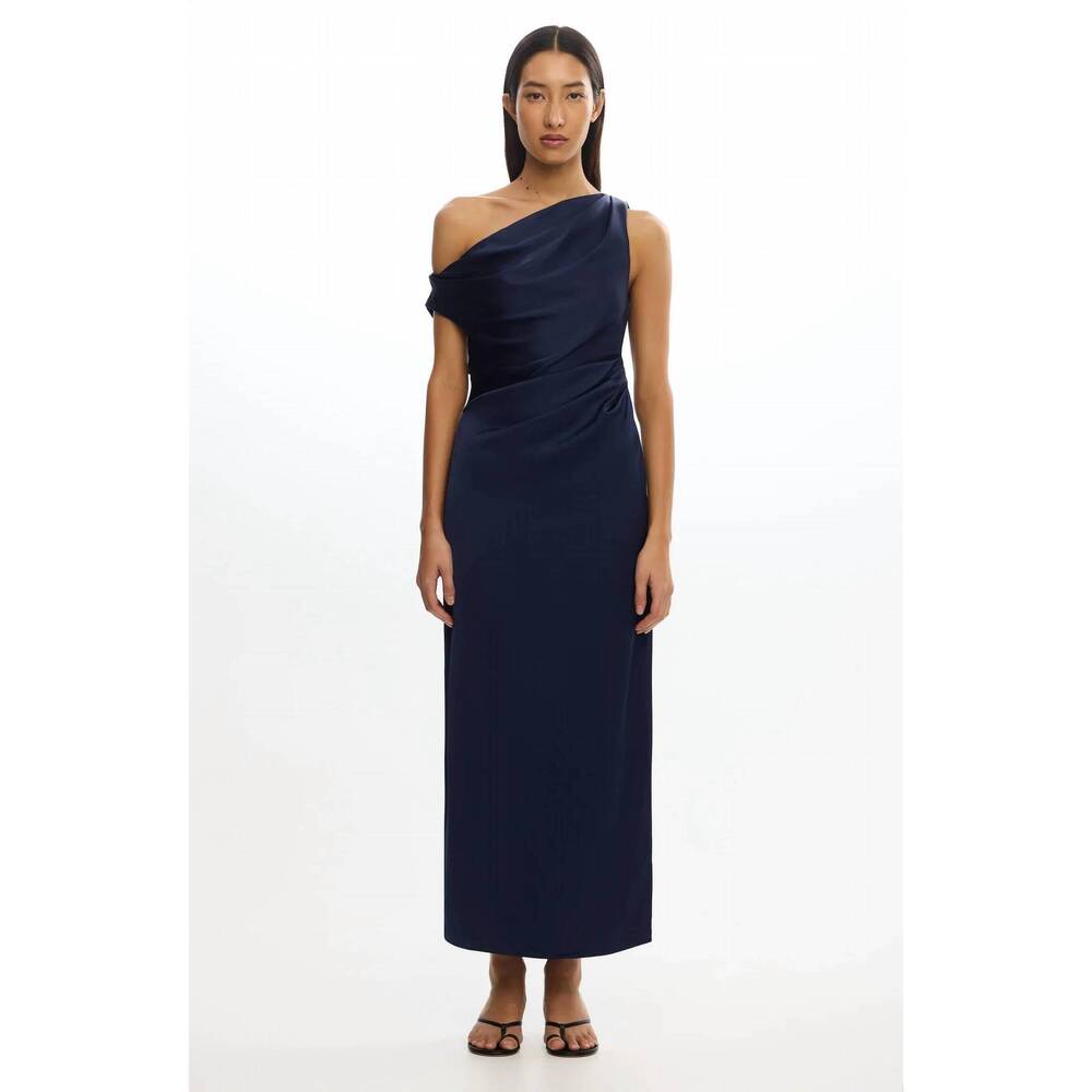 NEW SIGNIFICANT OTHER alyssa one-shoulder satin maxi gown in sapphire blue